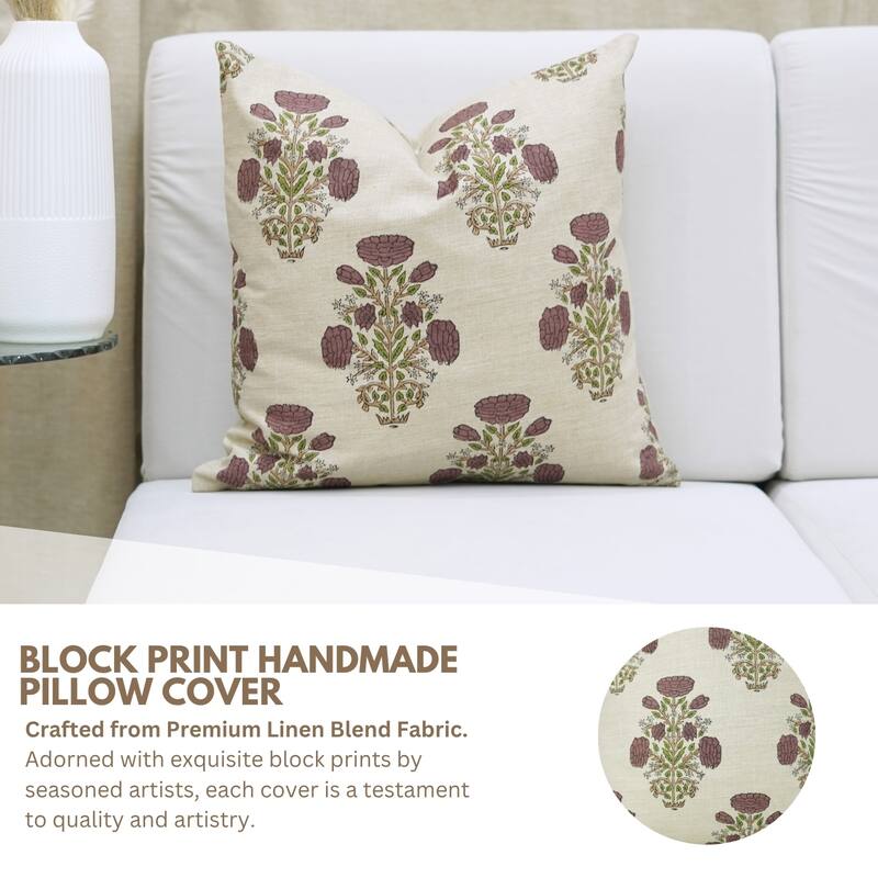 Fabdivine Block Print Wine Soft Linen Cushion Cover 14x36 Inch Wine Cozy Farmhouse or Boho Rectangle Fall Décor, Swadesh