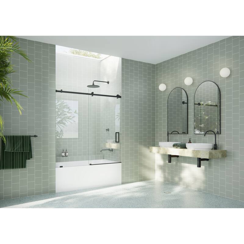 Glass Warehouse 52 in. - 56 in. x 60in. Frameless Bath Tub Sliding Shower Door with Square Hardware