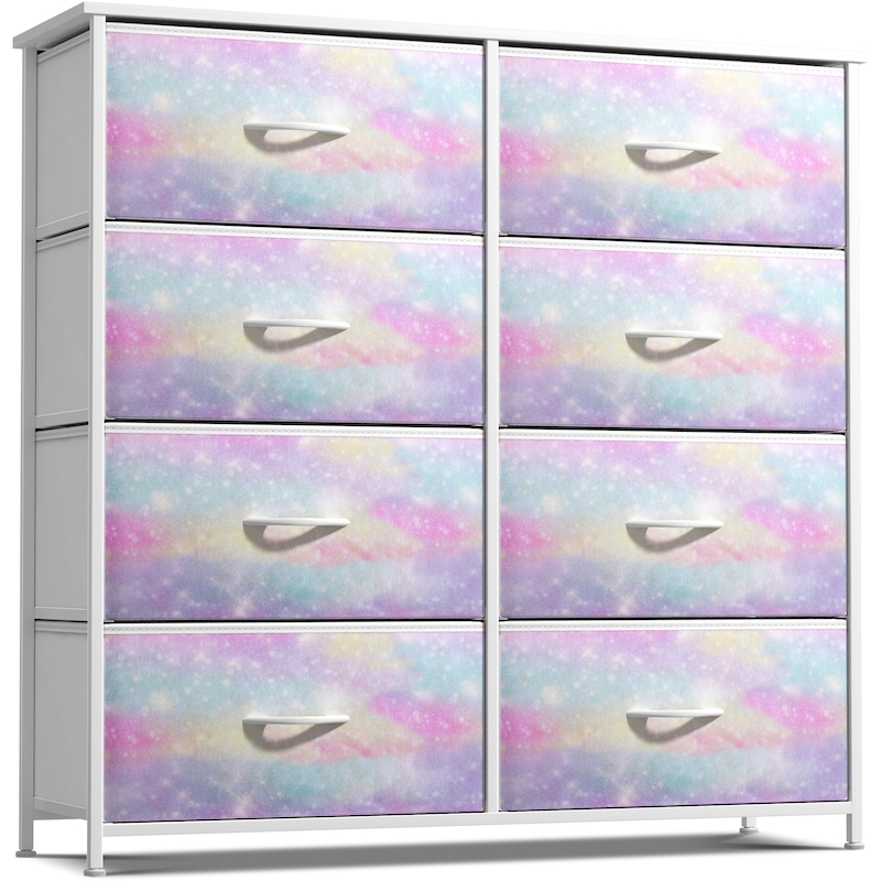 Sorbus Kids Dresser with 8 Drawers - Storage Dresser with 8 Drawers Chest Organizer Nightstand Steel Frame Wood Top & Handles - Tie-Dye Yellow