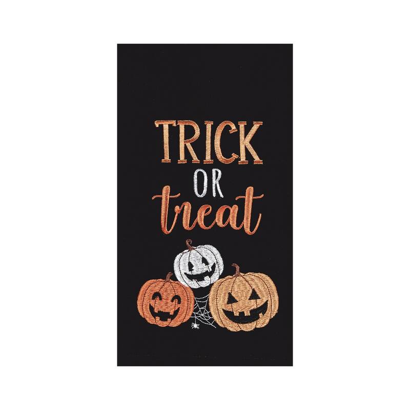 Trick Or Treat Pumpkins Embroidered Woven Kitchen Towel