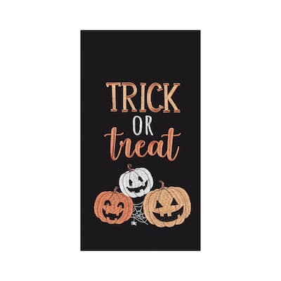 Trick Or Treat Pumpkins Embroidered Woven Kitchen Towel