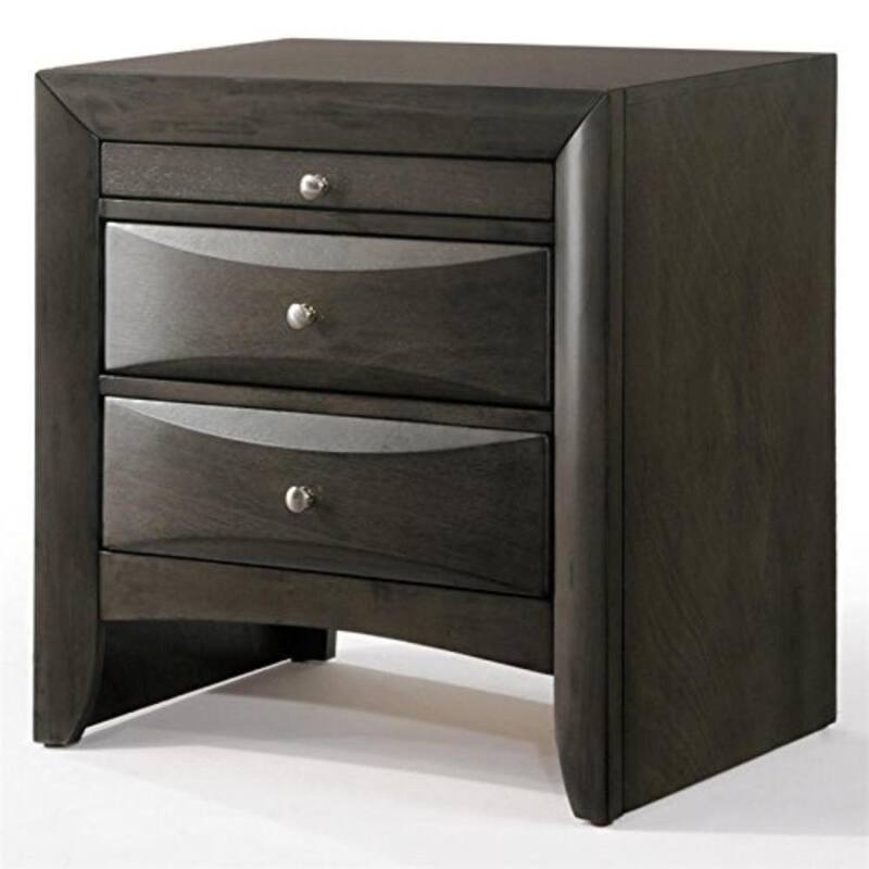 Wooden Nightstand with Bevel Drawer Front, Grey - Grey