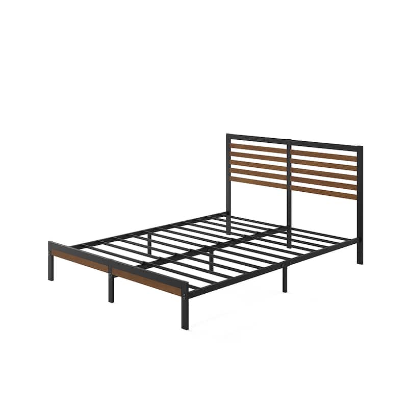 Priage by ZINUS Brown Bamboo and Metal Platform Bed Frame