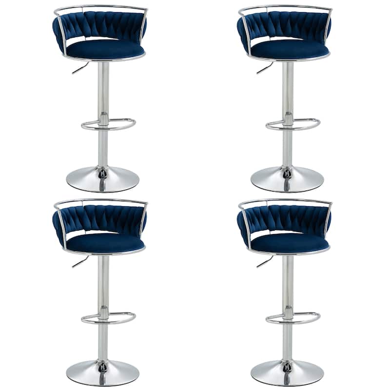 4 Set Modern Velvet Adjustable Swivel Bar Stools with Metal Frame
