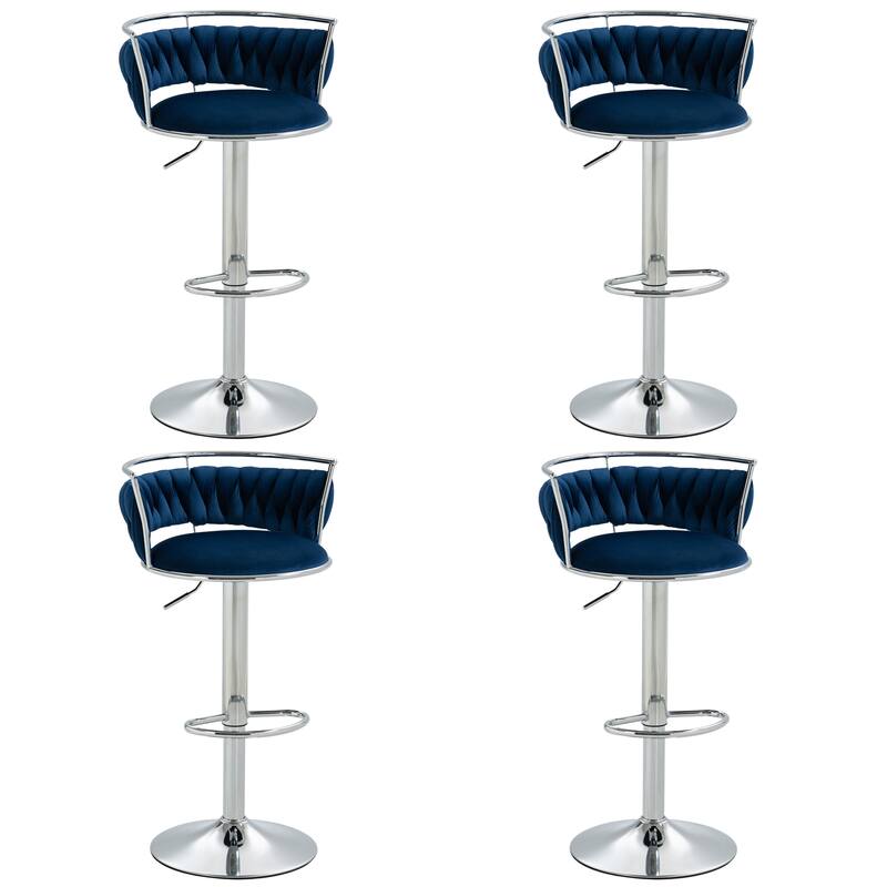 Velvet Upholstered Adjustable Bar Stool Swivel Counter Chair Set of 2
