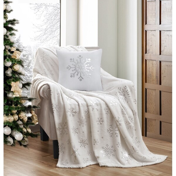Snowflakes Silver Metallic Microplush Throw and Decor Pillow Set Bed Bath Beyond 36761777