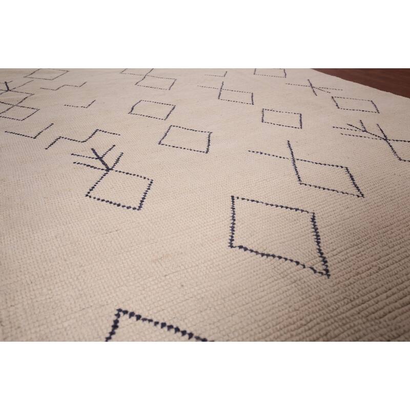 Geometric Ivory Moroccan Area Rug Hand-Knotted Wool Carpet - 5'7"x 9'5"
