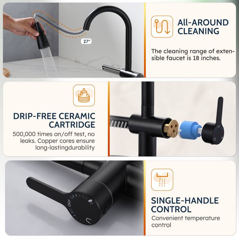 WOWOW Three Function Pull Down Kitchen Faucet with Additional Spout