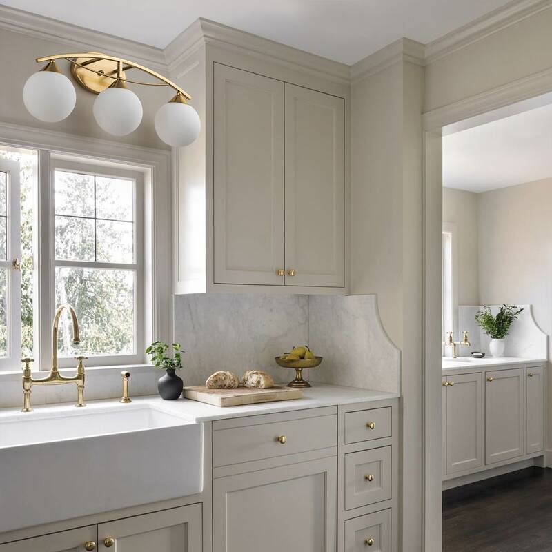 3/4-Light Dimmable Modern Brass Bathroom Vanity Light with Frosted Glass