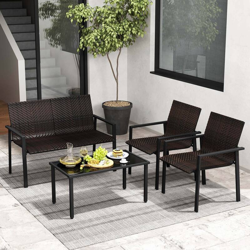 4 PCS Patio Furniture Set Galvanized Metal Frame Table &Chairs Set