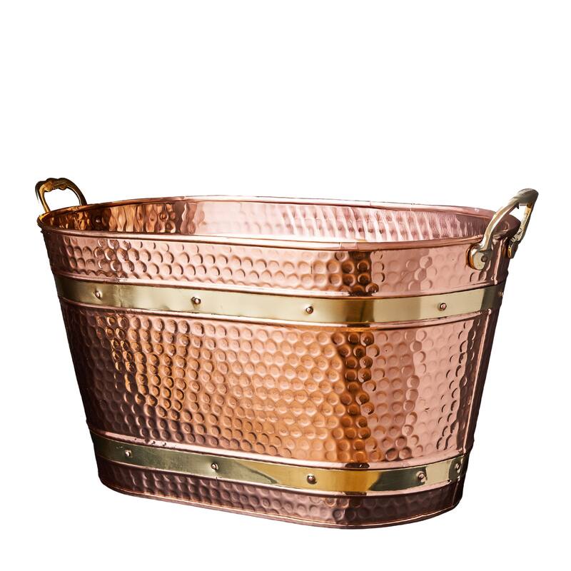 Kings County Tools 25QT Copper Metal Storage Tub with Sturdy Brass Handles - Copper and Brass