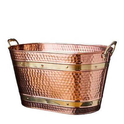Kings County Tools 25QT Copper Metal Storage Tub with Sturdy Brass Handles