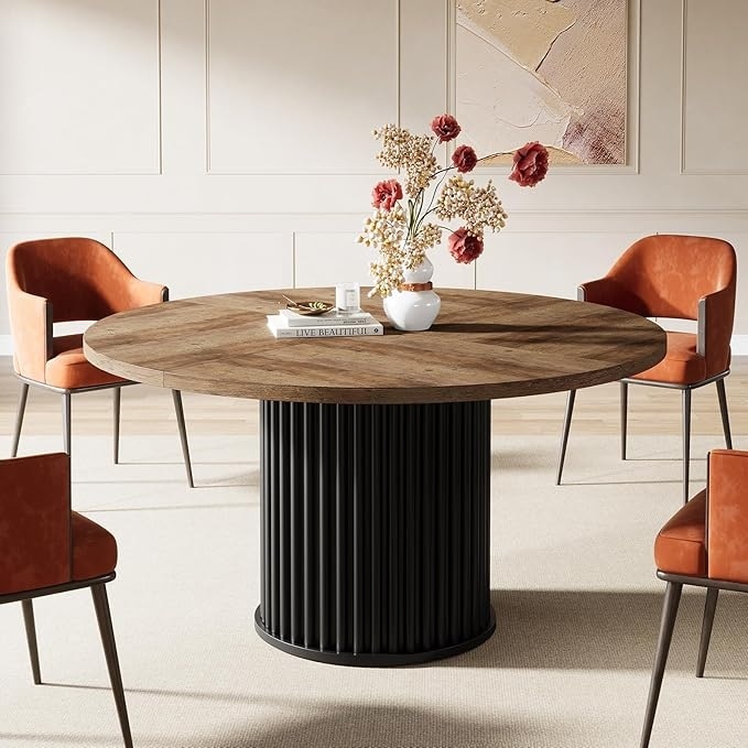 47'' Round Dining Table Kitchen Table with Sturdy Fluted Metal Base