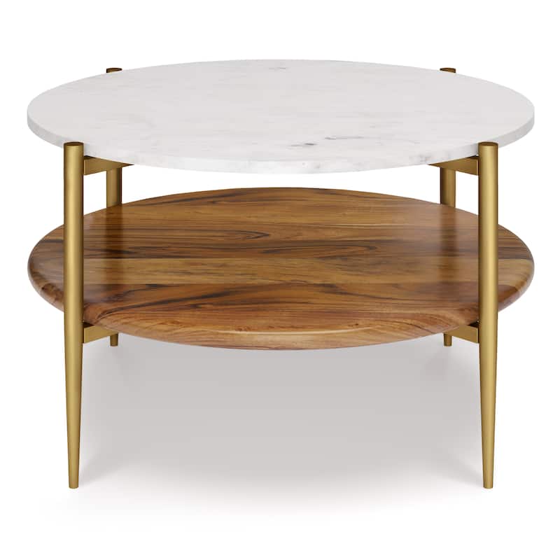 WYNDENHALL Fleetwood Round Coffee Table in White/Natural - 30" d x 30" w x 17" h