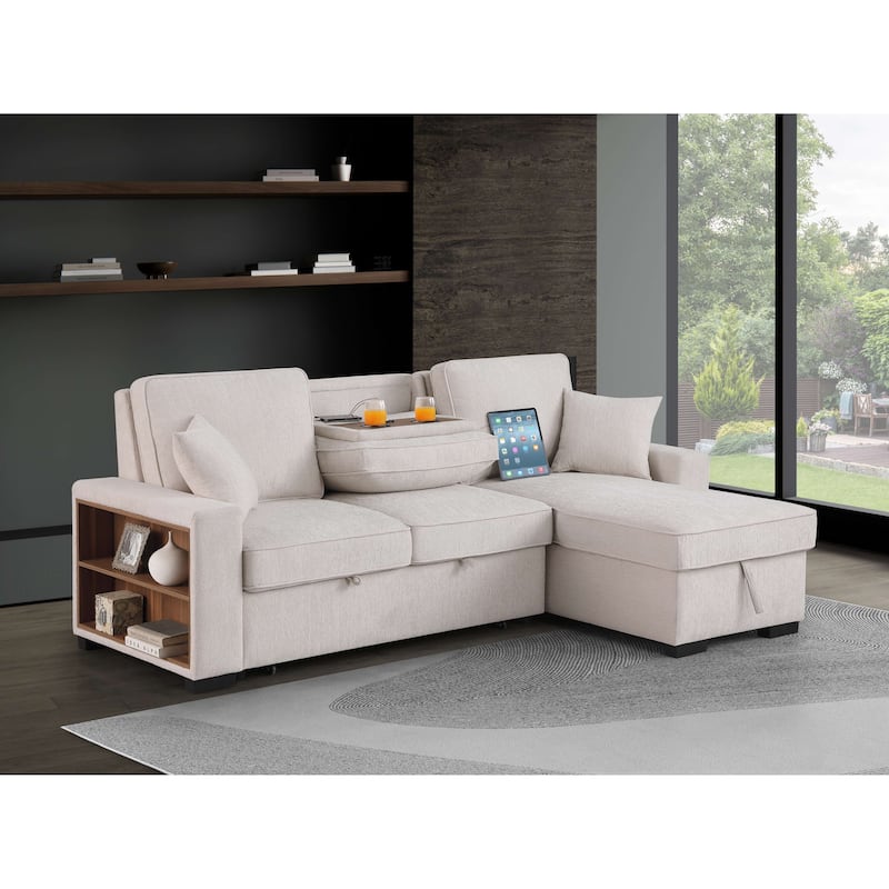 Chenille Reversible Sectional Sofa Convertible Pull Out Couch Bed