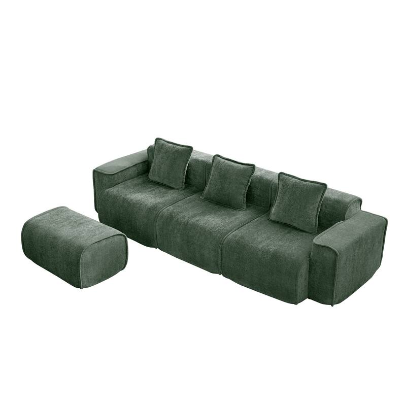 GDFStudio - Streamlined Velvet 3-Seater 108.66" L-Shaped Modular Boneless Sofa with Ottoman