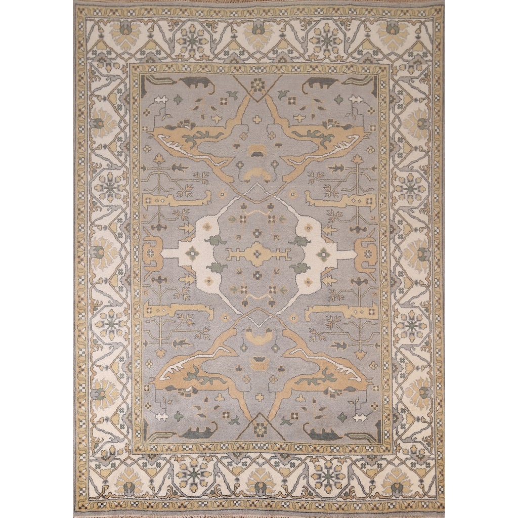 Gray Oushak Indian Rug Hand-Knotted Wool Carpet - 8'0"x 9'8"