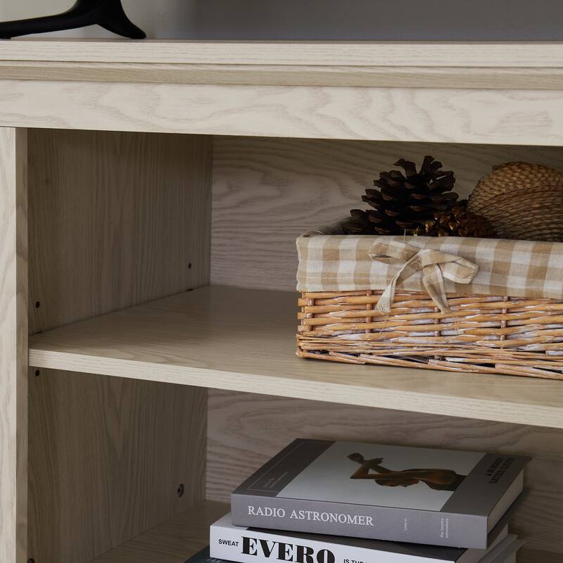 TV Stand for TVs up to 70" with Natural Rattan Doors, 2 Storage Cabinets, 3 Adjustable Shelves, Multifunctional Console Table