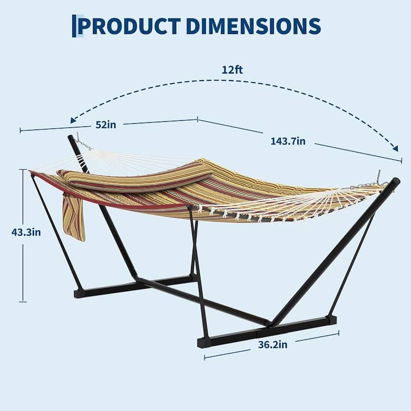 Portable Double Hammock with Stand for Outdoor Patio, Garden, Beach, Backyard, Max 450 Lbs Capacity