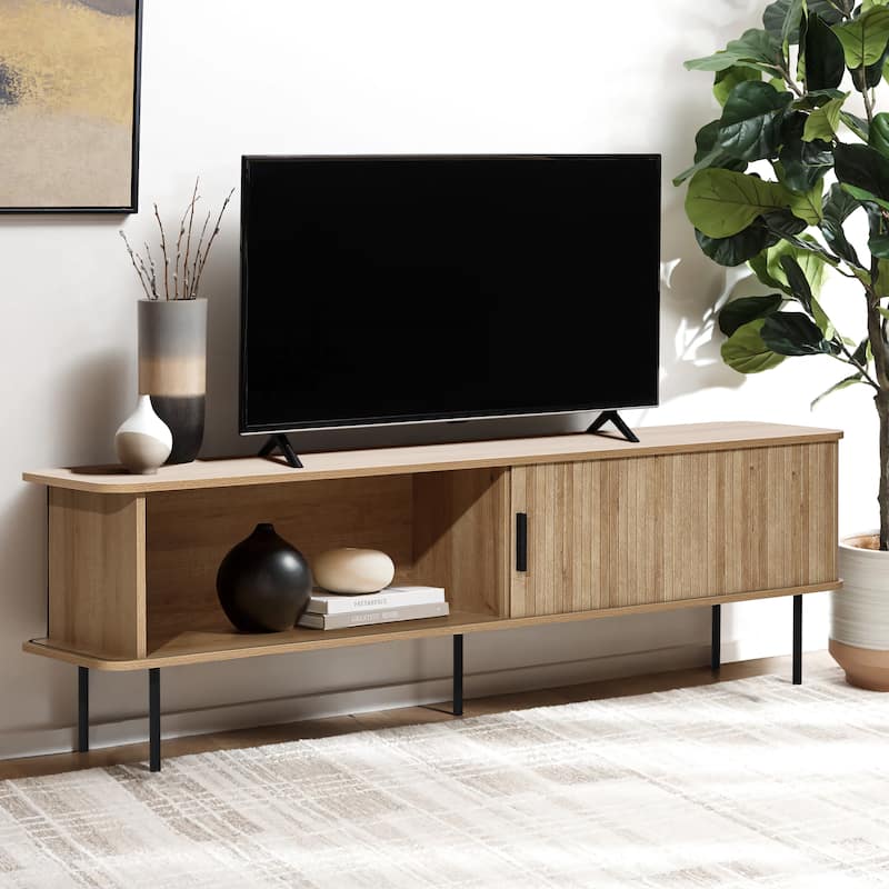 Modern TV Stand with Storage and Slatted Sliding Doors for TVs Up to 65" - 20.3" H x 62.6" W x 15.4" D