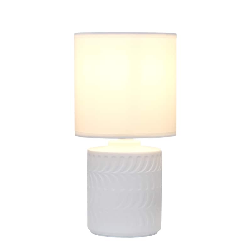Modern Textured Ceramic Table Lamp with Fabric Drum Shade Compact Accent Lighting Multiple Colors - Off-White