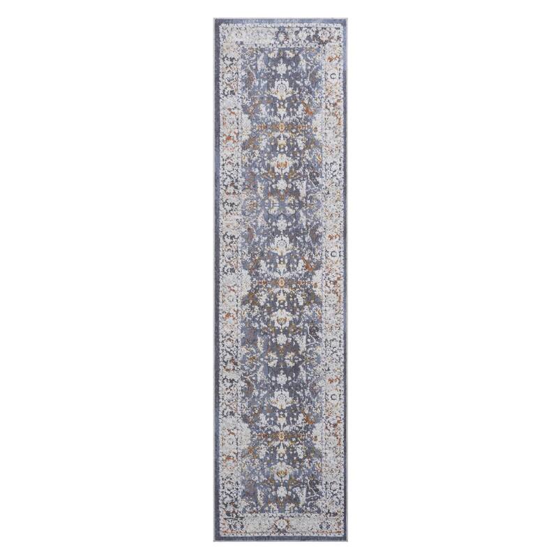 LOOM & LUXE Collection Blue/Traditional Non-Shedding Area Rug - 96" D x 26" W x 0.28" H