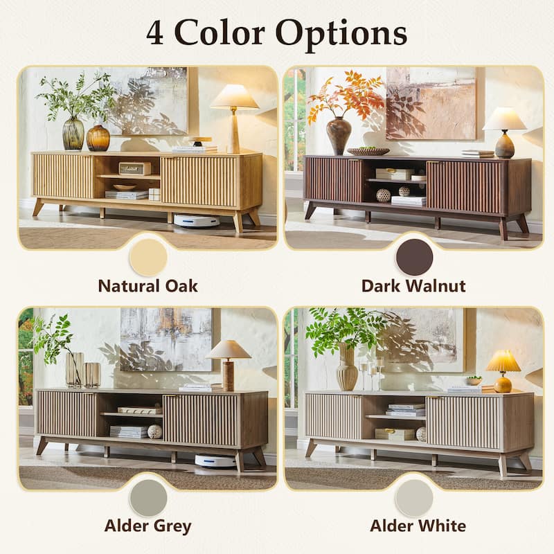 70" Modern Fluted TV Stand for Living Room, Wood Entertainment Center