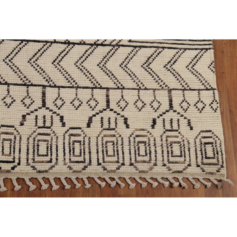 Geometric Moroccan Oriental Area Rug Hand-Knotted Wool Carpet - 8'9"x 12'6"