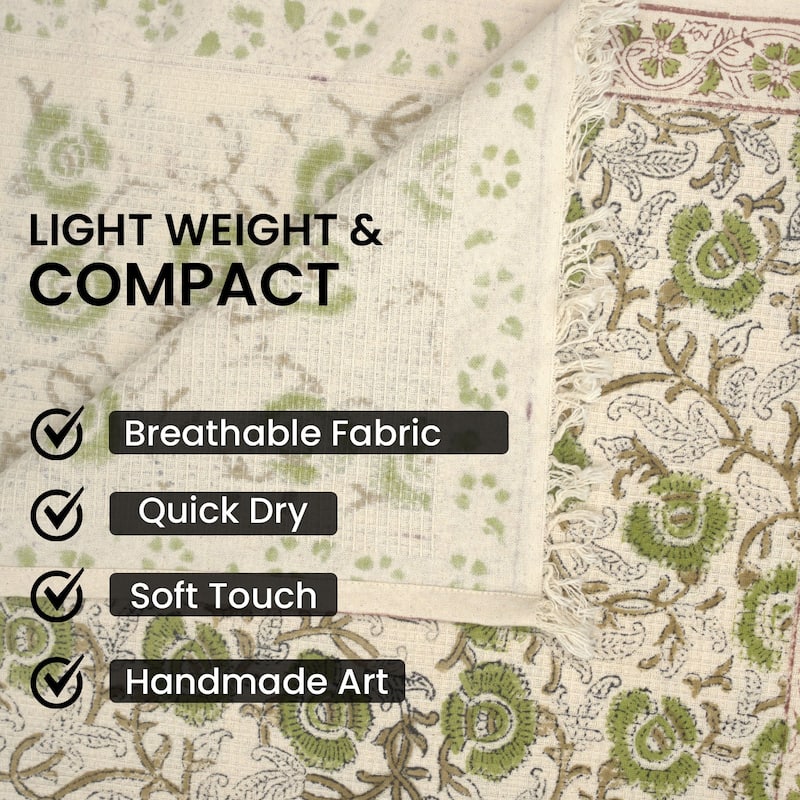 Fabdivine Honeycomb or Waffle Weave Hand Block Floral Print Hand Towel, Kitchen Gift Use