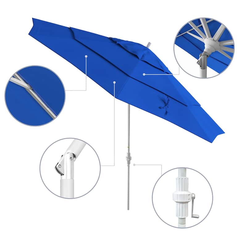 California Umbrella 11' Rd. Aluminum Market Umbrella, Crank Lift, Collar Tilt, Dbl Wind Vent, White Finish, Olefin Fabric