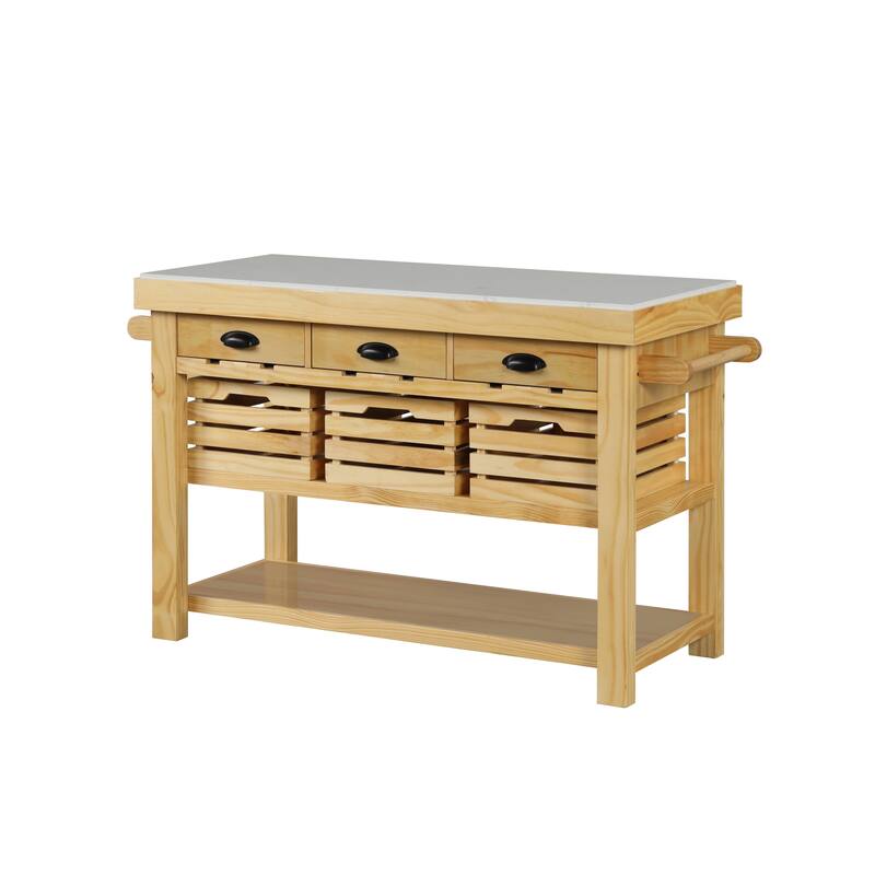 Laurie Natural 3-Drawer Kitchen Island
