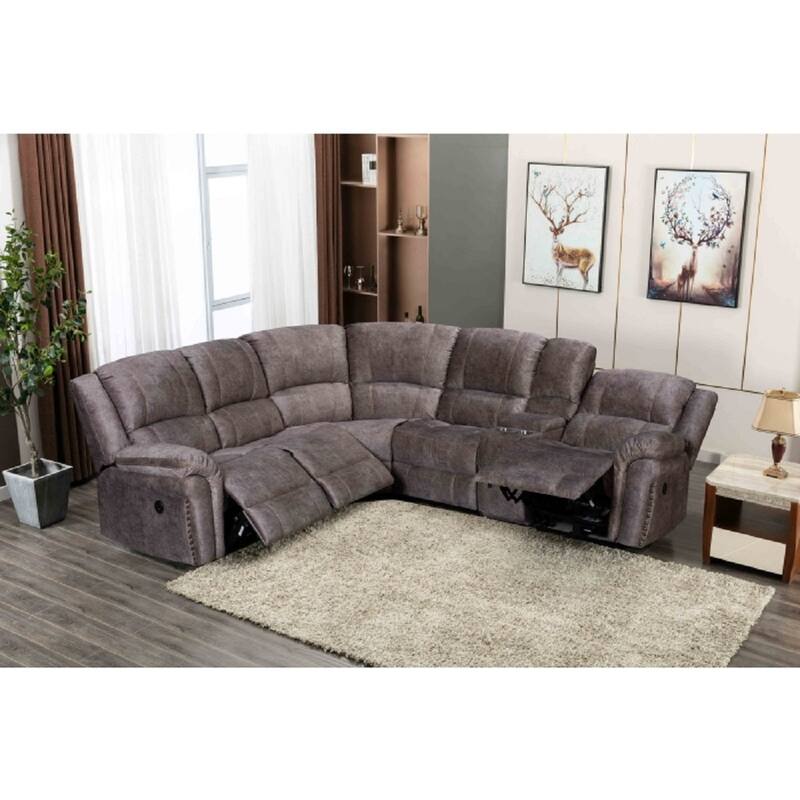 Modern Electric-Powered Reclining Modular Sectional Sofa with USB - Brown