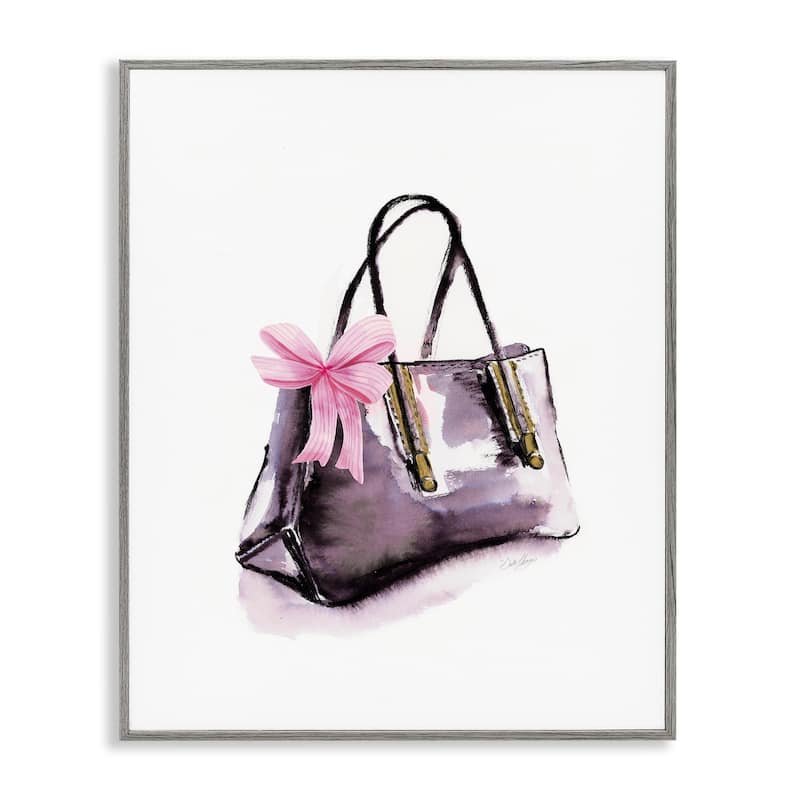Stupell Luxe Purse with Ribbon Framed Giclee Art Design By Stella Chang - 24 x 30 - Grey