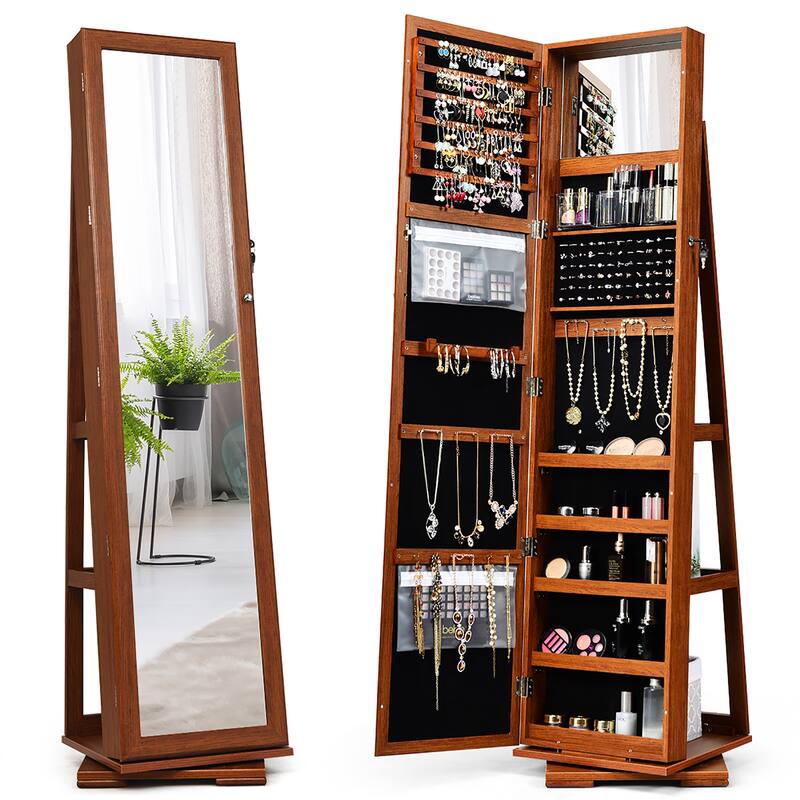 Costway 360degree Rotatable Jewelry Cabinet 2-in-1 Lockable Mirrored - See Details
