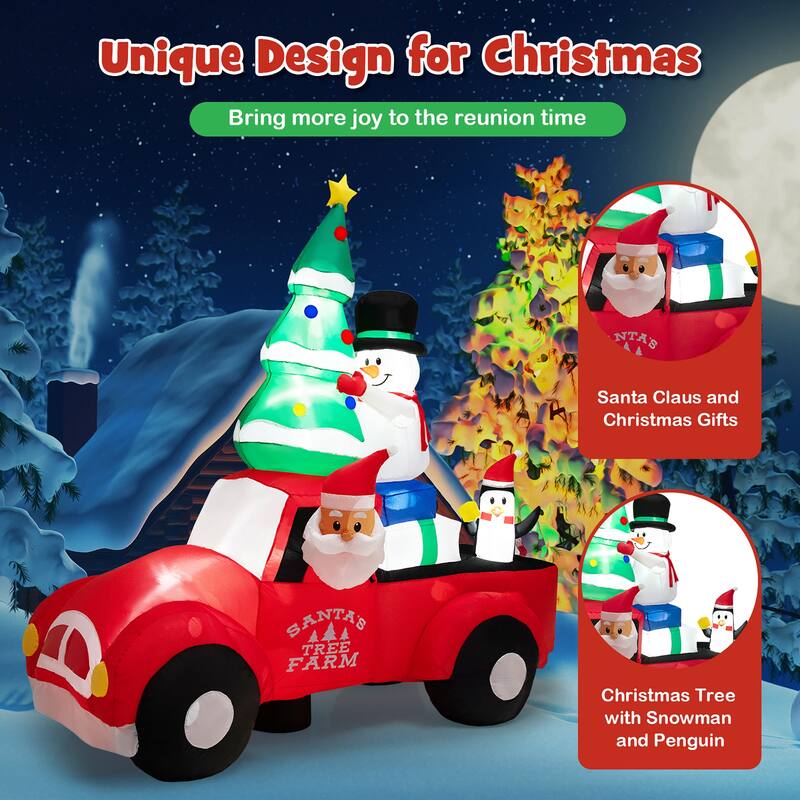 Costway 8FT Wide Inflatable Santa Claus Driving a Car w/ LEDs & Air - See Details