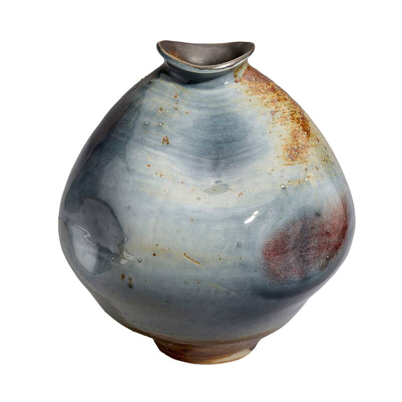 Noah Decorative Vase, Irregular Tall Shape Glossy Blue Ceramic 11 Inch