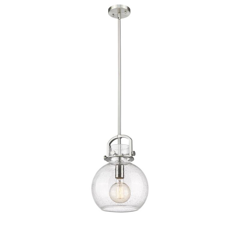 Innovations Lighting Newton Sphere - 1 Light 10" Stem Hung Pendant - Satin Nickel/Seedy