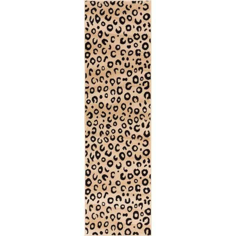 Well Woven Leopard Modern Animal Prints Black Ivory Runner Rug - 2' x 7'3" - 2' x 7'3" - Ivory/Black