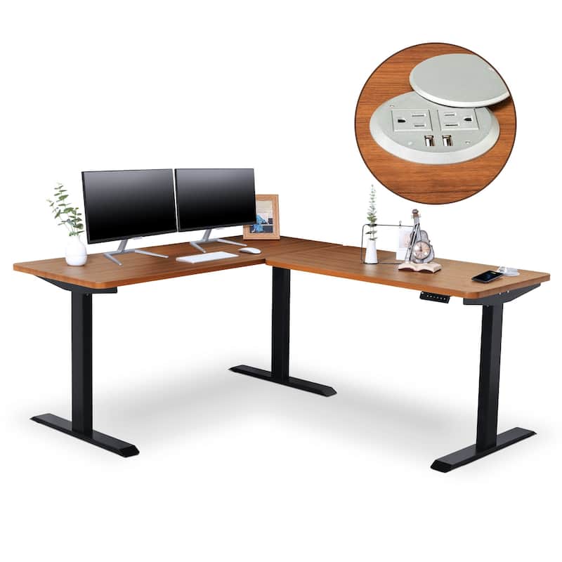 BRODAN Electric Standing Desk, Adjustable Height Office Desk, L Shape - Walnut