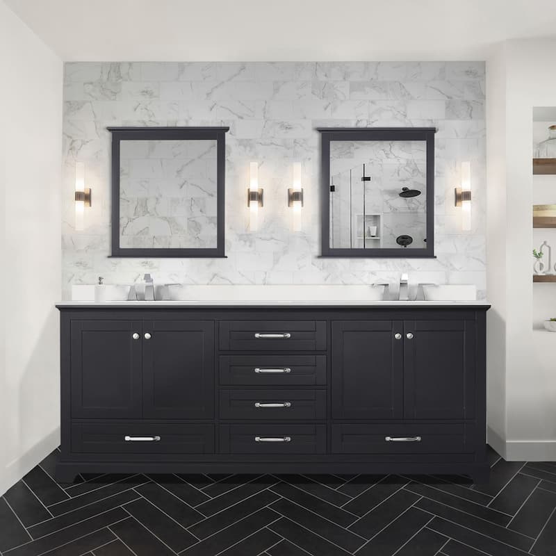Dukes 80 in. W x 22 in. D White Double Bath Vanity, Cultured Marble Top, Faucet Set, and 30 in. Mirrors