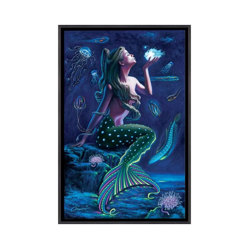 iCanvas "Bioluminescent Mermaid" by Wil Cormier Framed - Ebony - 40x26