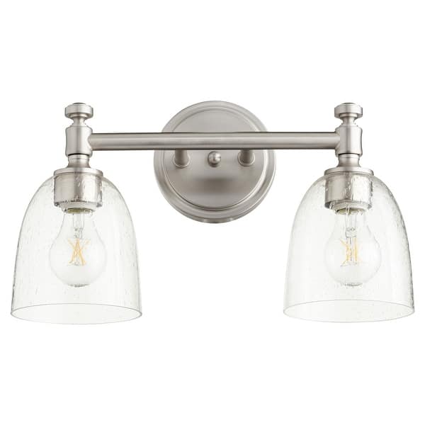 slide 1 of 1, Quorum International Rossington 2 Light 17" Wide Vanity Light Satin Nickel / Clear Seeded
