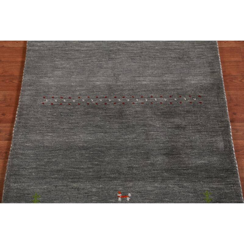 Hand Knotted Oriental 100% Wool Carpet Tribal Animal Pictorial Greys & Charcoal Gabbeh Area Rug - 4' 10'' X 3' 0''