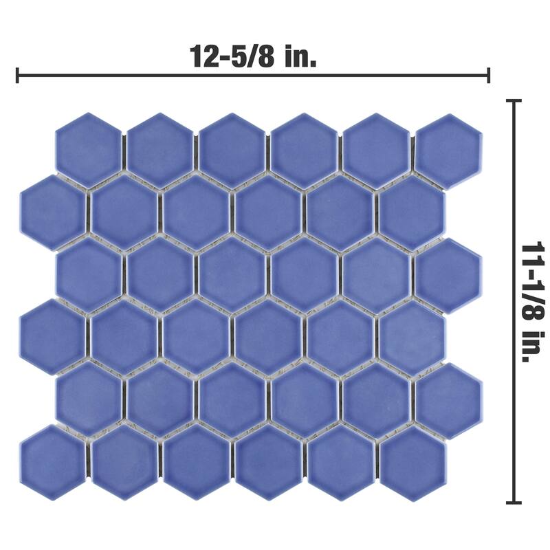 Merola Tile Tribeca 2" Hex Glossy Periwinkle 11-1/8" x 12-5/8" Porcelain Floor and Wall Tile