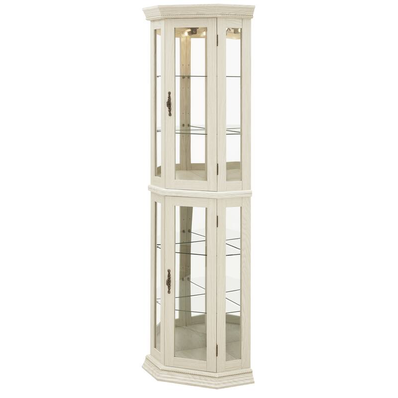 69.5" Lighted Glass Corner Curio Cabinet with Display and Adjustable Shelving