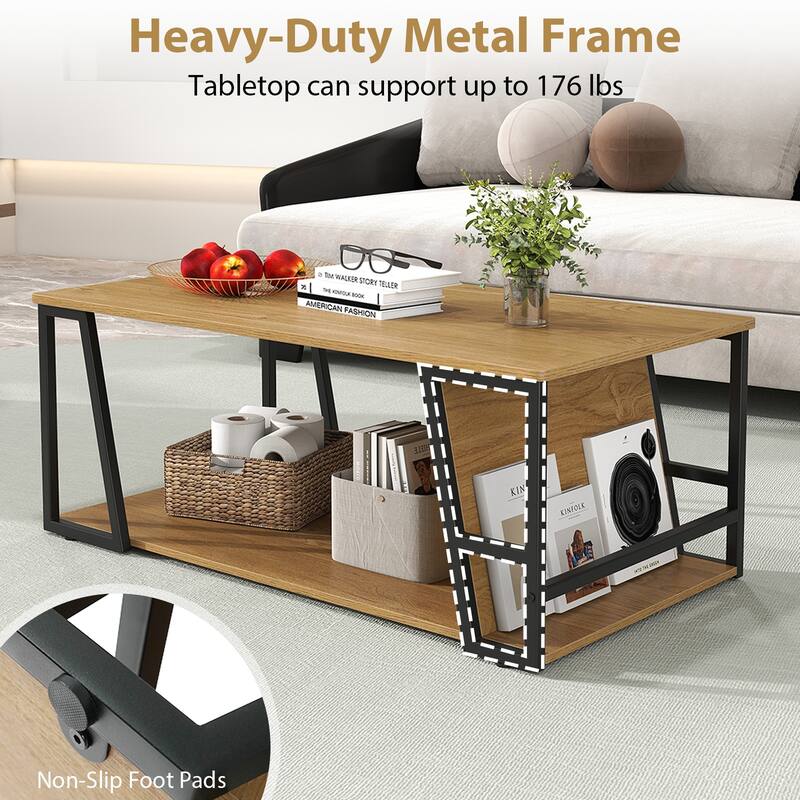 Gymax 40'' Coffee Table & 2-Tier Modern Farmhouse Center Table