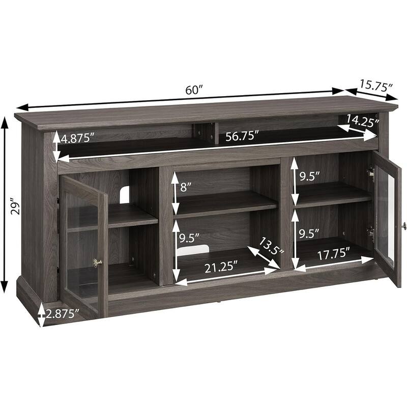 Roomfitters Contemporary TV Media Stand, Modern Entertainment Console, Up to 65" TV, Open & Closed Storage Space