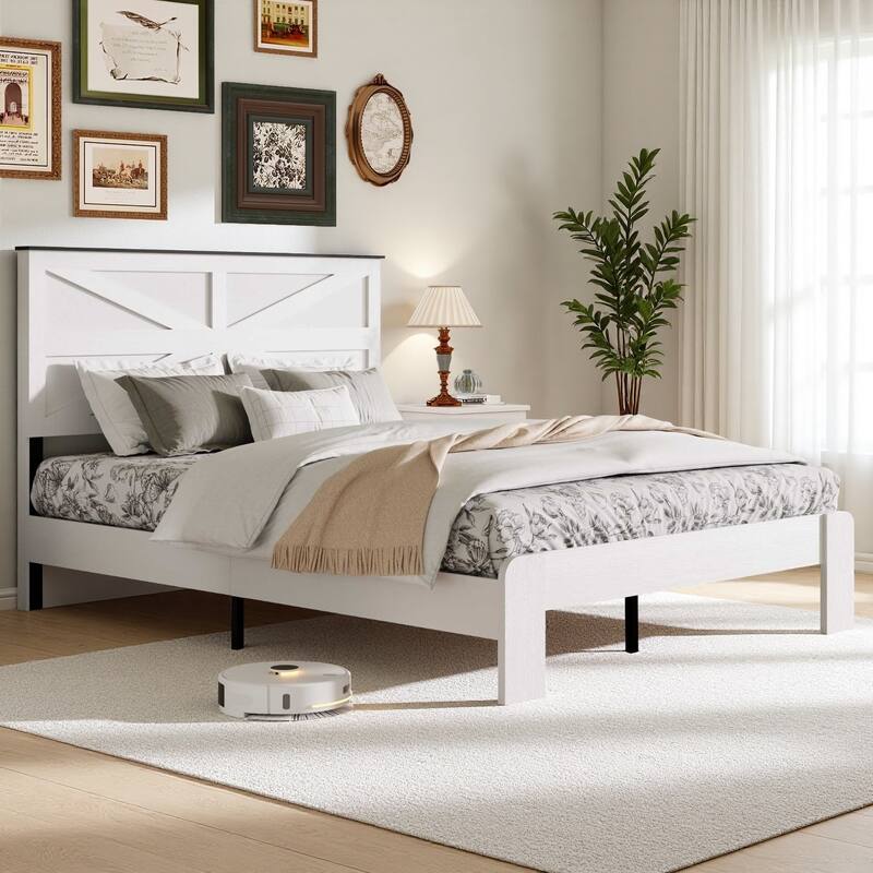 Industrial Style Wood Platform Bed Frame,No Box Spring Needed and Easy Assembly Tool