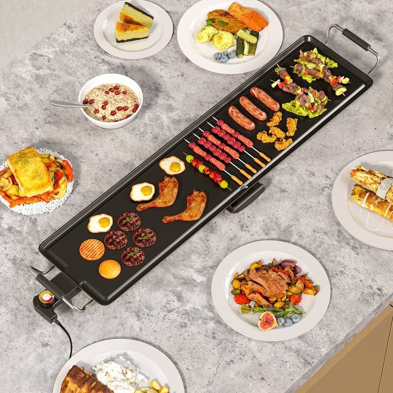 Black 35" Aluminum Electric Griddle with Adjustable Temp and Nonstick Surface Perfect for Indoor or Outdoor Use