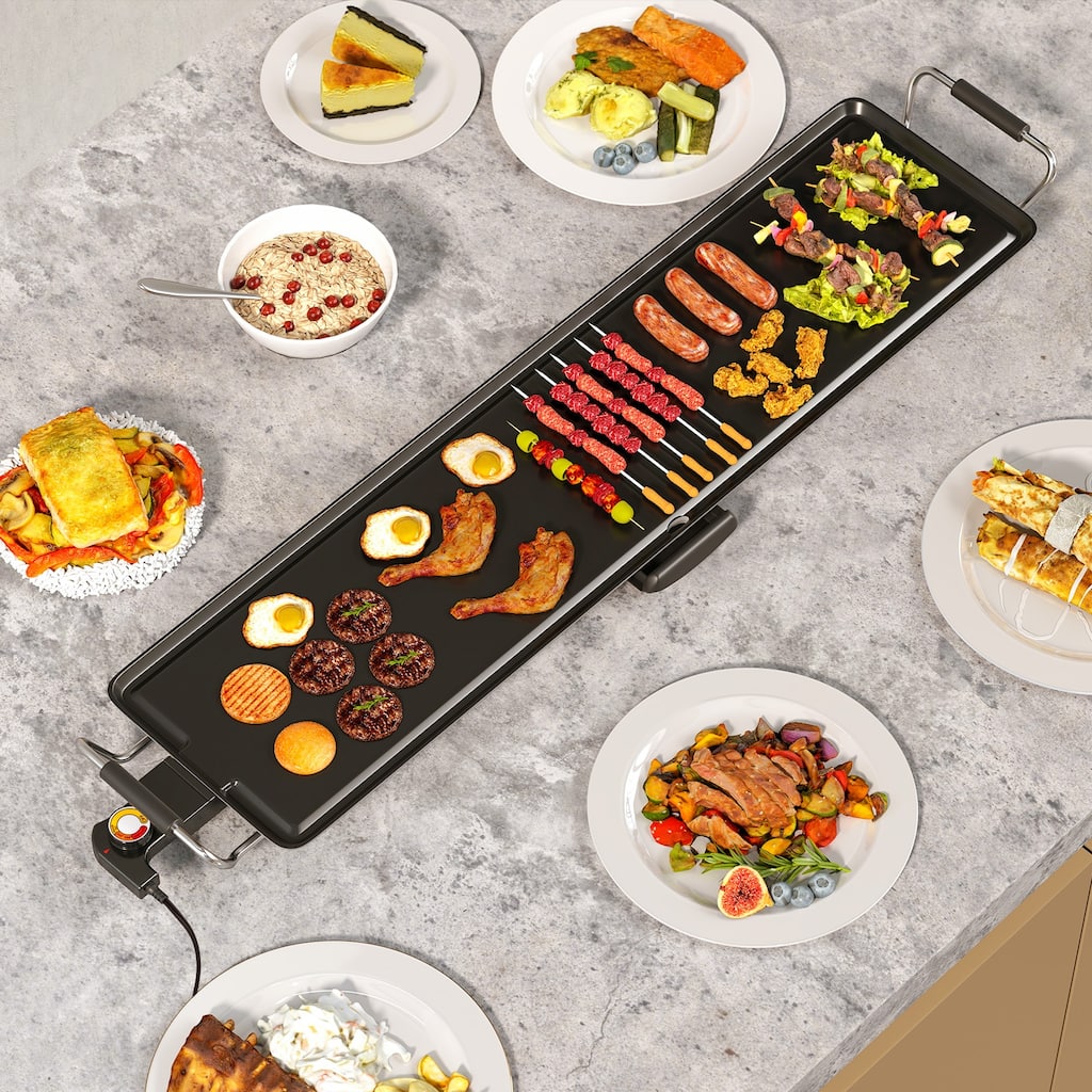 Black 35" Aluminum Electric Griddle with Adjustable Temp and Nonstick Surface Perfect for Indoor or Outdoor Use